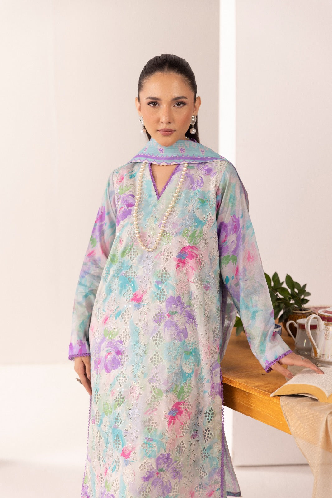 Unstitched 3pc - Chikankari Lawn Suit